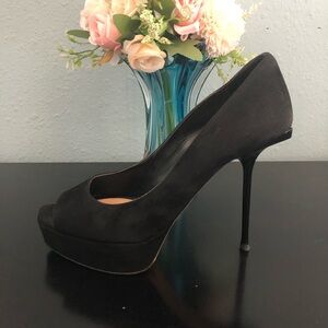 Sergio Rossi Black Suede Peep Toe Heels ~ Sz 38